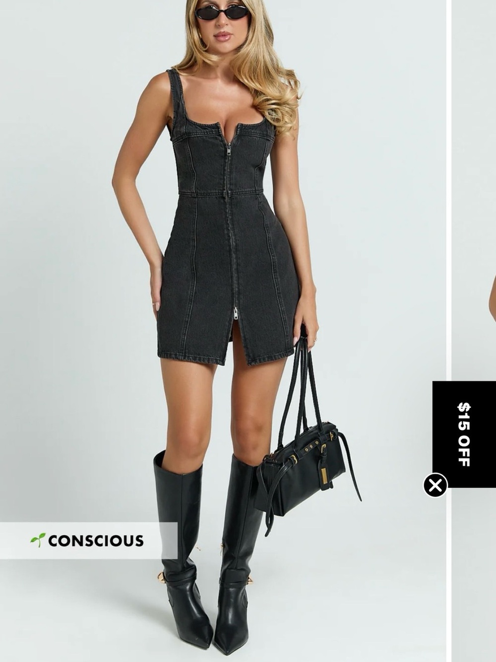 Showpo Black Zip-Front Denim Mini Dress